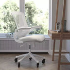 Chaise de bureau ergonomique pivotante mi-dos avec accoudoirs relevables et roulettes transparentes