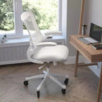 Chaise de bureau ergonomique pivotante mi-dos avec accoudoirs relevables et roulettes transparentes