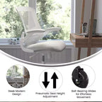Chaise de bureau ergonomique pivotante mi-dos avec accoudoirs relevables et roulettes transparentes