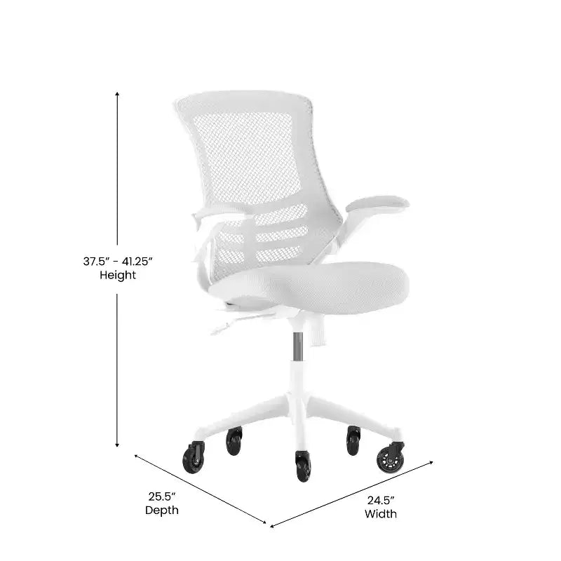 Chaise de bureau ergonomique pivotante mi-dos avec accoudoirs relevables et roulettes transparentes