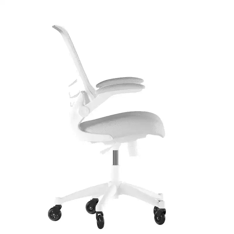 Chaise de bureau ergonomique pivotante mi-dos avec accoudoirs relevables et roulettes transparentes
