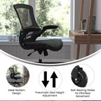 Chaise de bureau ergonomique pivotante mi-dos avec accoudoirs relevables et roulettes transparentes