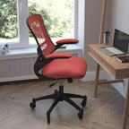 Chaise de bureau ergonomique pivotante mi-dos avec accoudoirs relevables et roulettes transparentes