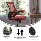 Chaise de bureau ergonomique pivotante mi-dos avec accoudoirs relevables et roulettes transparentes