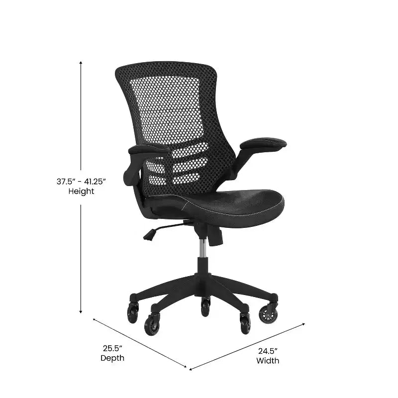 Chaise de bureau ergonomique pivotante mi-dos avec accoudoirs relevables et roulettes transparentes