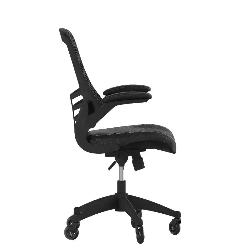 Chaise de bureau ergonomique pivotante mi-dos avec accoudoirs relevables et roulettes transparentes