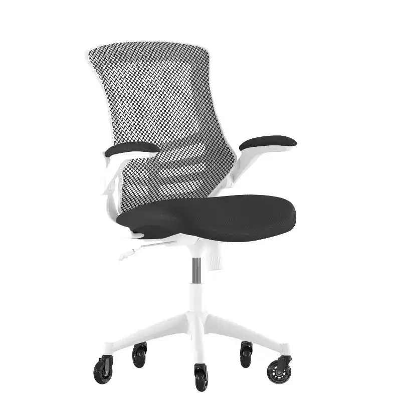 Mid-Back Swivel Ergonomic Task Office Chair with Flip-Up Arms and Transparent Roller Wheels