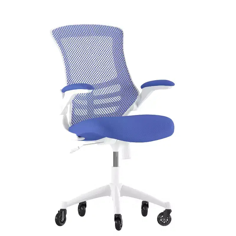 Mid-Back Swivel Ergonomic Task Office Chair with Flip-Up Arms and Transparent Roller Wheels
