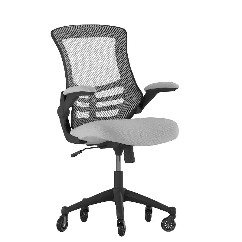 Mid-Back Swivel Ergonomic Task Office Chair with Flip-Up Arms and Transparent Roller Wheels