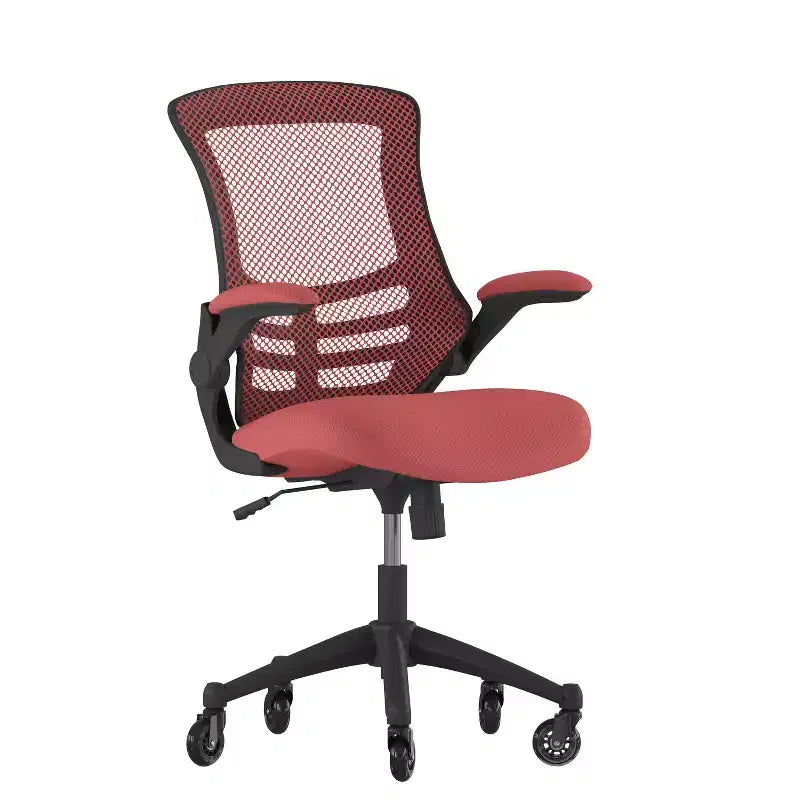 Mid-Back Swivel Ergonomic Task Office Chair with Flip-Up Arms and Transparent Roller Wheels