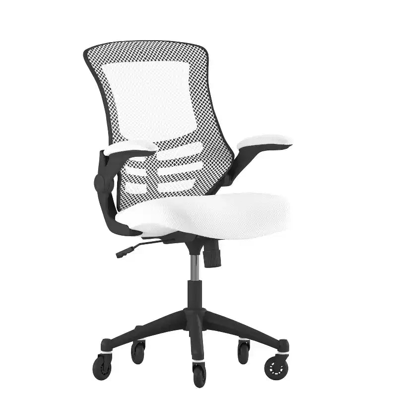 Mid-Back Swivel Ergonomic Task Office Chair with Flip-Up Arms and Transparent Roller Wheels