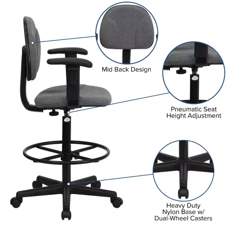Chaise de bureau à deux vérins avec accoudoirs réglables, plusieurs couleurs