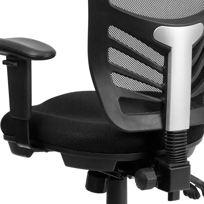 Fauteuil de bureau ergonomique multifonction en maille noire à dossier mi-haut avec accoudoirs réglables