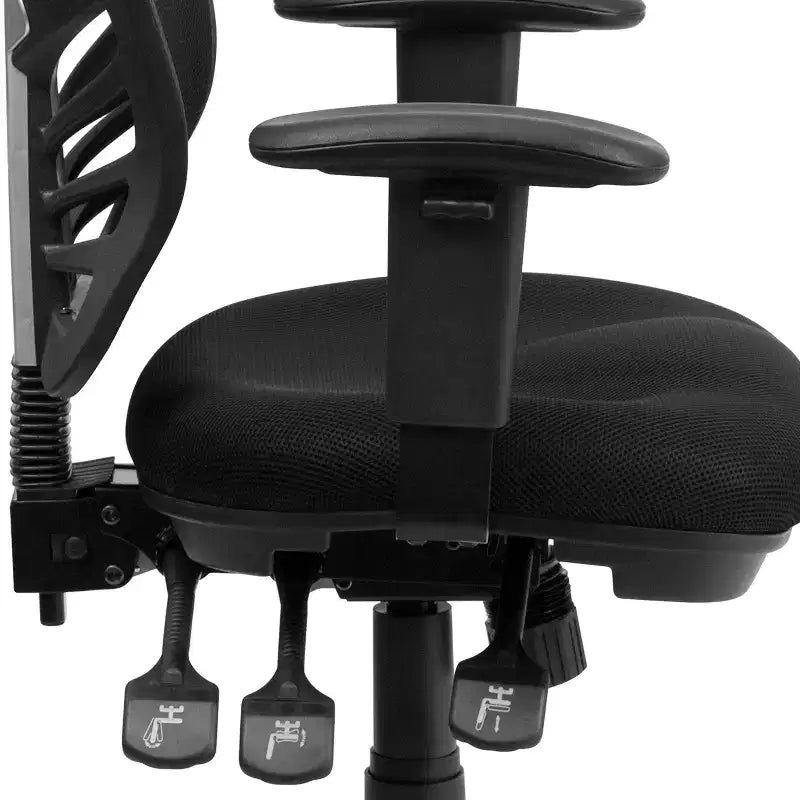 Fauteuil de bureau ergonomique multifonction en maille noire à dossier mi-haut avec accoudoirs réglables