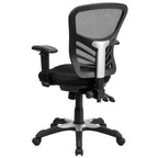 Fauteuil de bureau ergonomique multifonction en maille noire à dossier mi-haut avec accoudoirs réglables