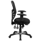 Fauteuil de bureau ergonomique multifonction en maille noire à dossier mi-haut avec accoudoirs réglables