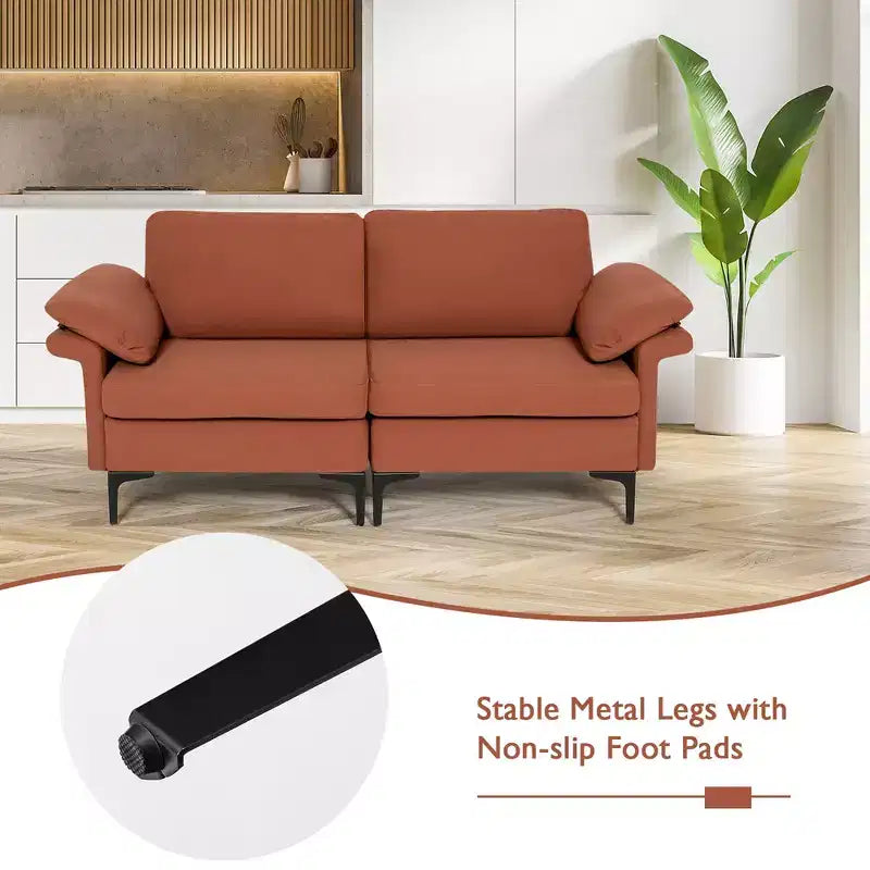 Canapé moderne en tissu 2 places avec pieds en métal pour petits espaces