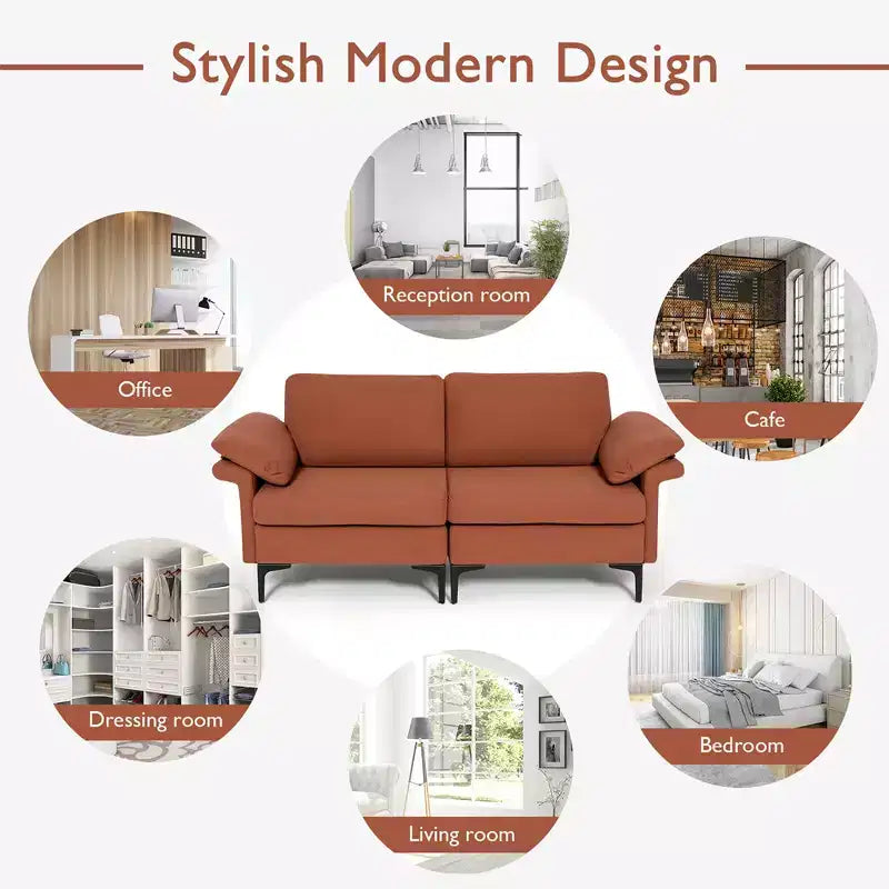 Canapé moderne en tissu 2 places avec pieds en métal pour petits espaces
