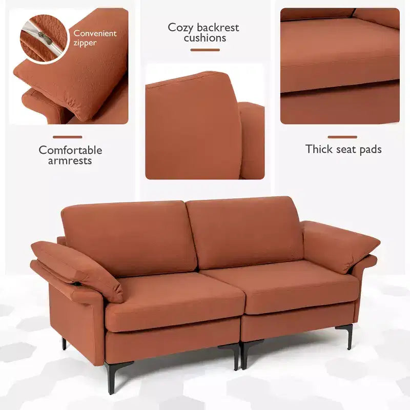 Canapé moderne en tissu 2 places avec pieds en métal pour petits espaces
