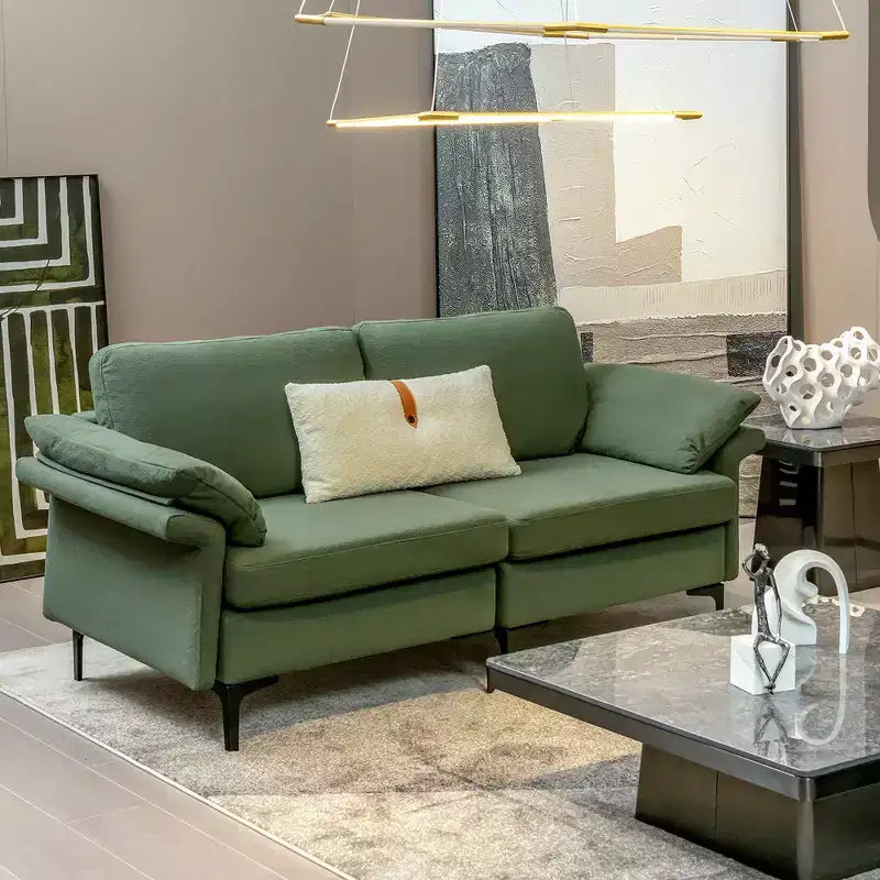 Canapé moderne en tissu 2 places avec pieds en métal pour petits espaces