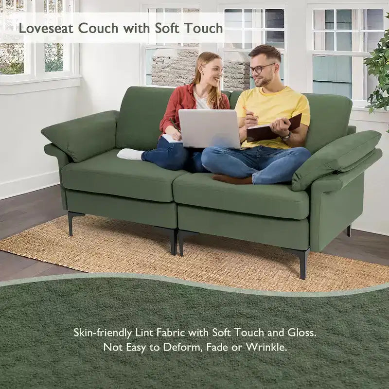 Canapé moderne en tissu 2 places avec pieds en métal pour petits espaces