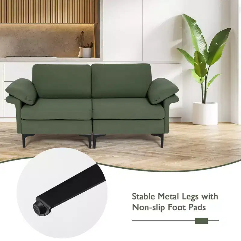 Canapé moderne en tissu 2 places avec pieds en métal pour petits espaces