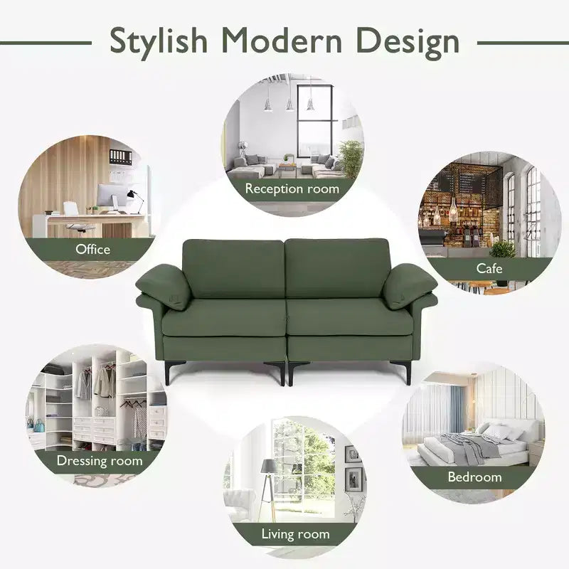 Canapé moderne en tissu 2 places avec pieds en métal pour petits espaces