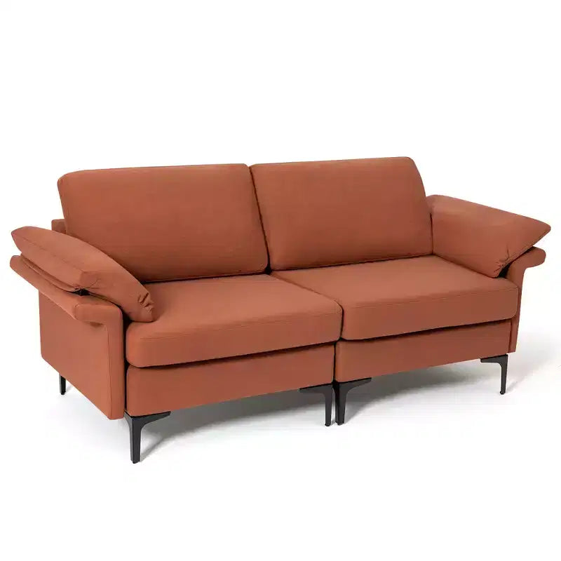 Modern Loveseat Fabric 2-Seat Sofa Couch for Small Space w/Metal Legs