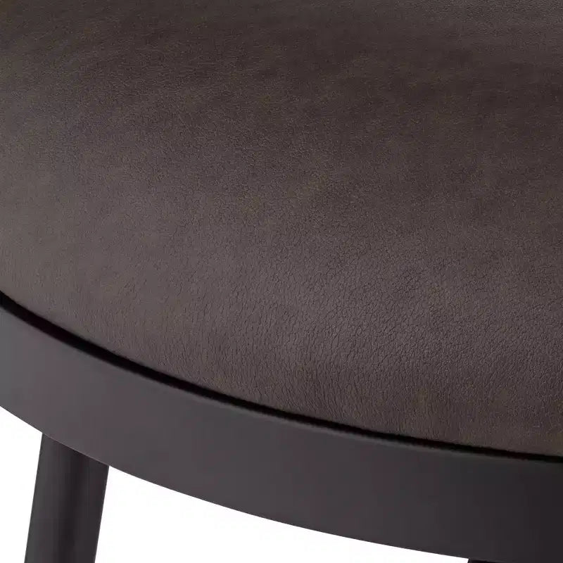 Tabouret de bar pivotant en métal noir mat de 66 cm de haut, coussin rond en cuir marron rustique avec dossier bas et repose-pieds pour comptoir de cuisine