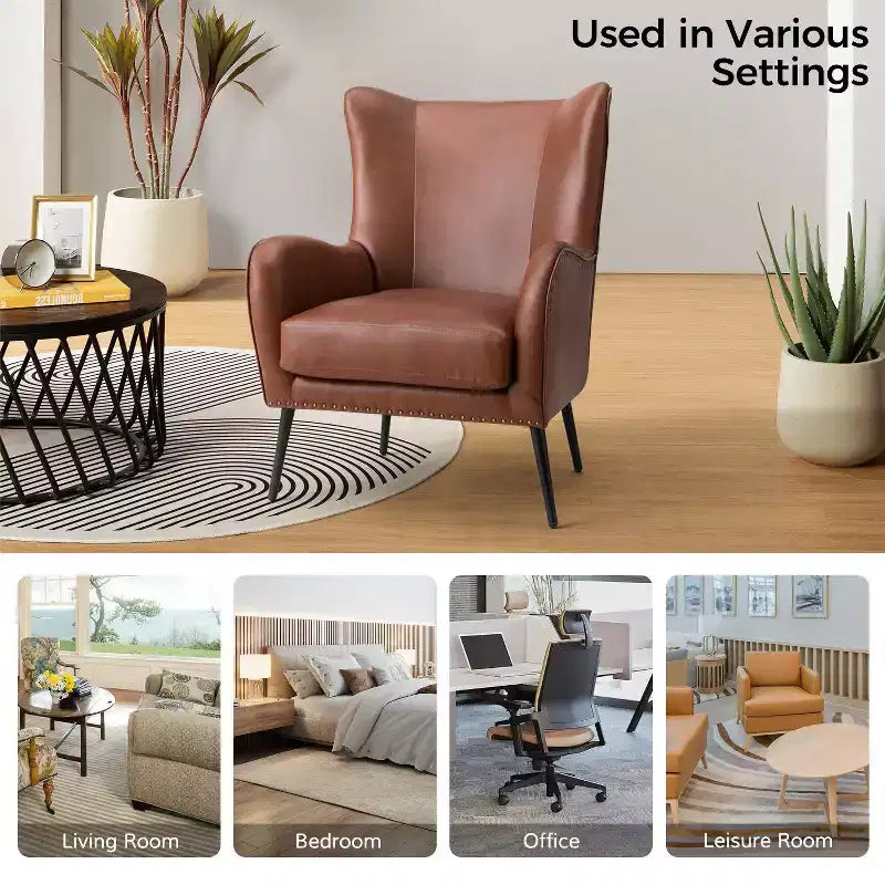 Fauteuil classique avec dossier à oreilles et clous décoratifs