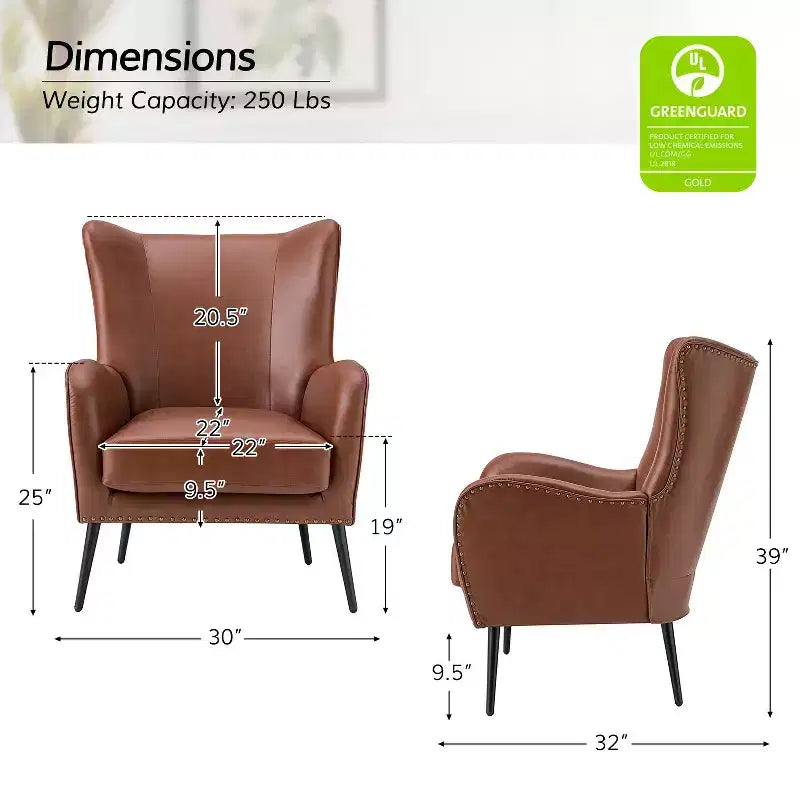 Fauteuil classique avec dossier à oreilles et clous décoratifs