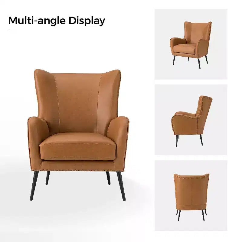 Fauteuil classique avec dossier à oreilles et clous décoratifs