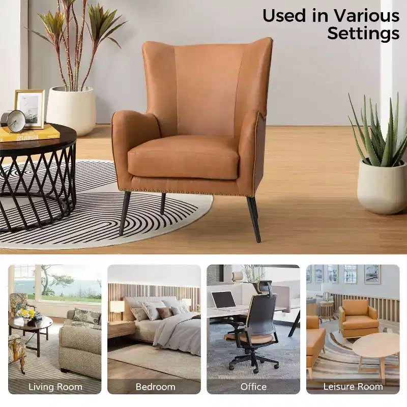 Fauteuil classique avec dossier à oreilles et clous décoratifs