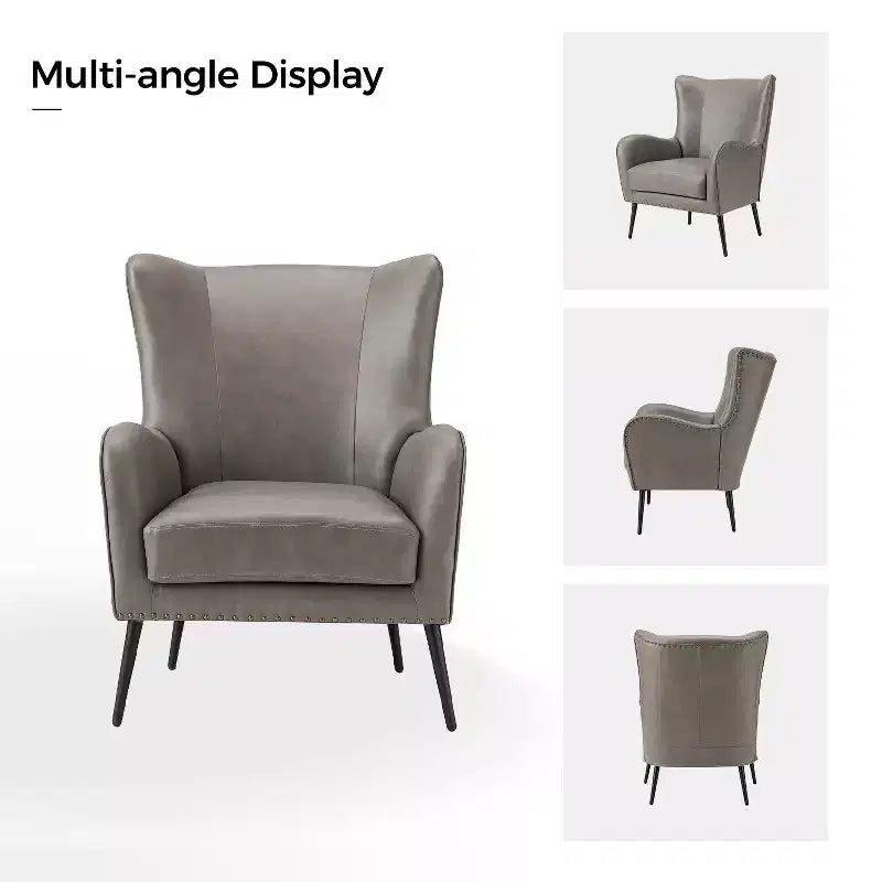 Fauteuil classique avec dossier à oreilles et clous décoratifs