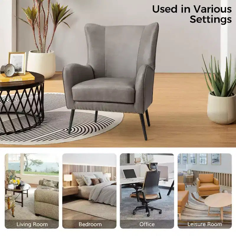 Fauteuil classique avec dossier à oreilles et clous décoratifs