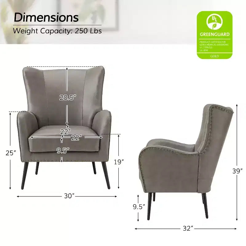Fauteuil classique avec dossier à oreilles et clous décoratifs