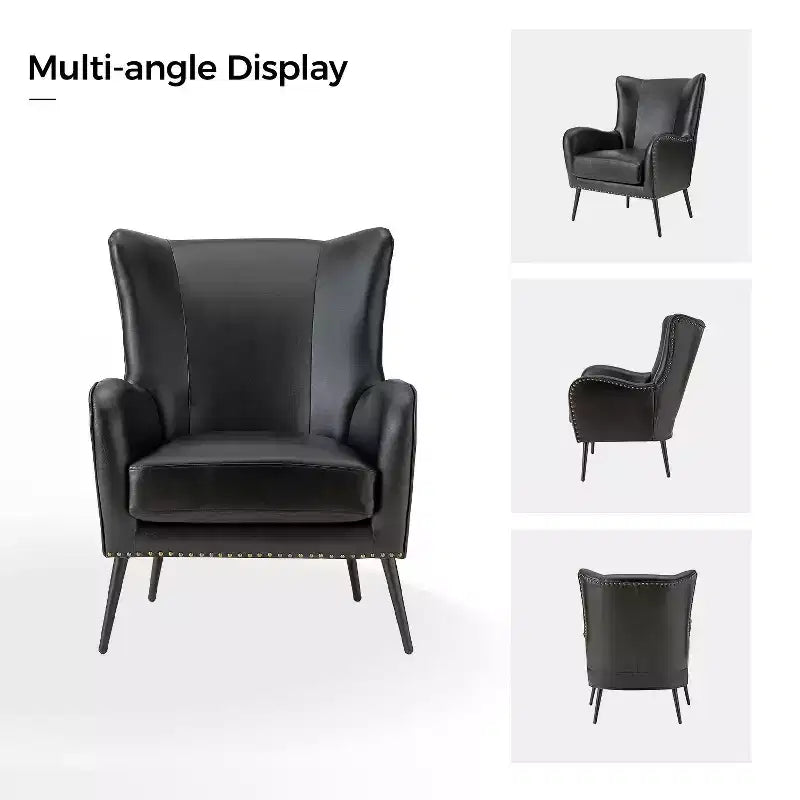 Fauteuil classique avec dossier à oreilles et clous décoratifs