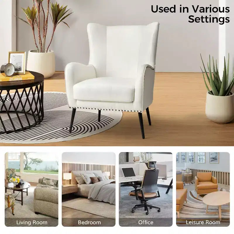 Fauteuil classique avec dossier à oreilles et clous décoratifs