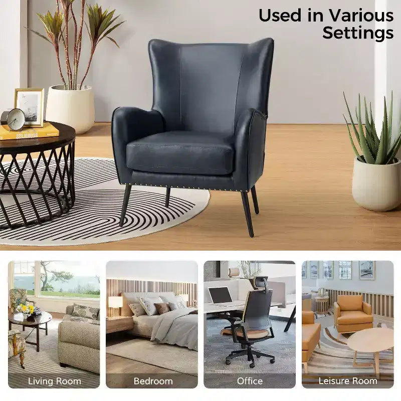 Fauteuil classique avec dossier à oreilles et clous décoratifs