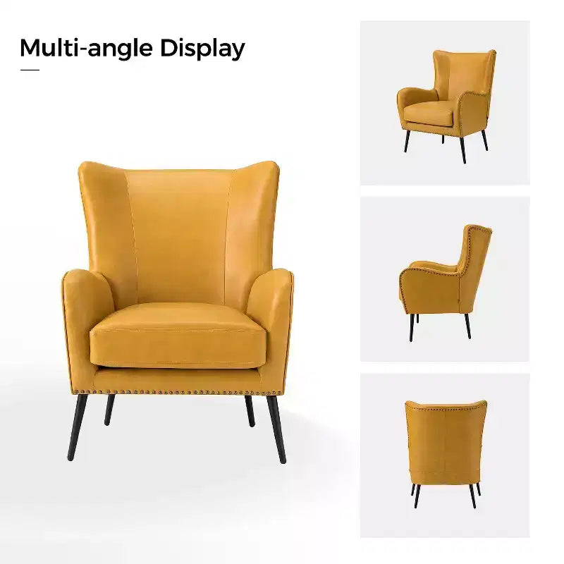 Fauteuil classique avec dossier à oreilles et clous décoratifs