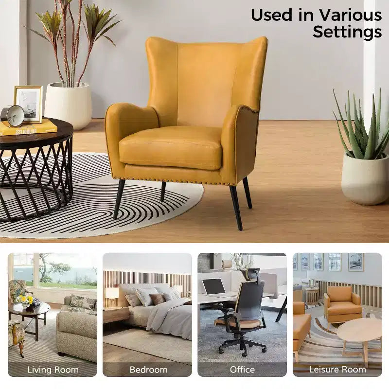Fauteuil classique avec dossier à oreilles et clous décoratifs