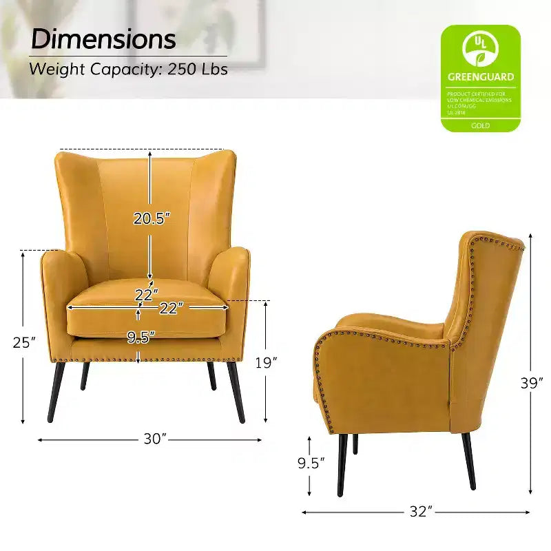 Fauteuil classique avec dossier à oreilles et clous décoratifs