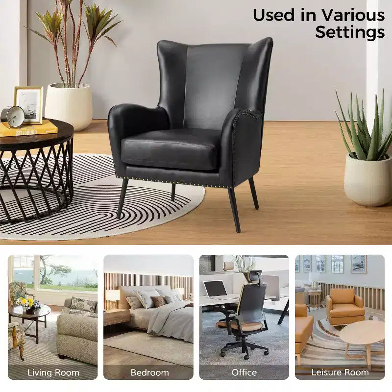 Fauteuil classique avec dossier à oreilles et clous décoratifs