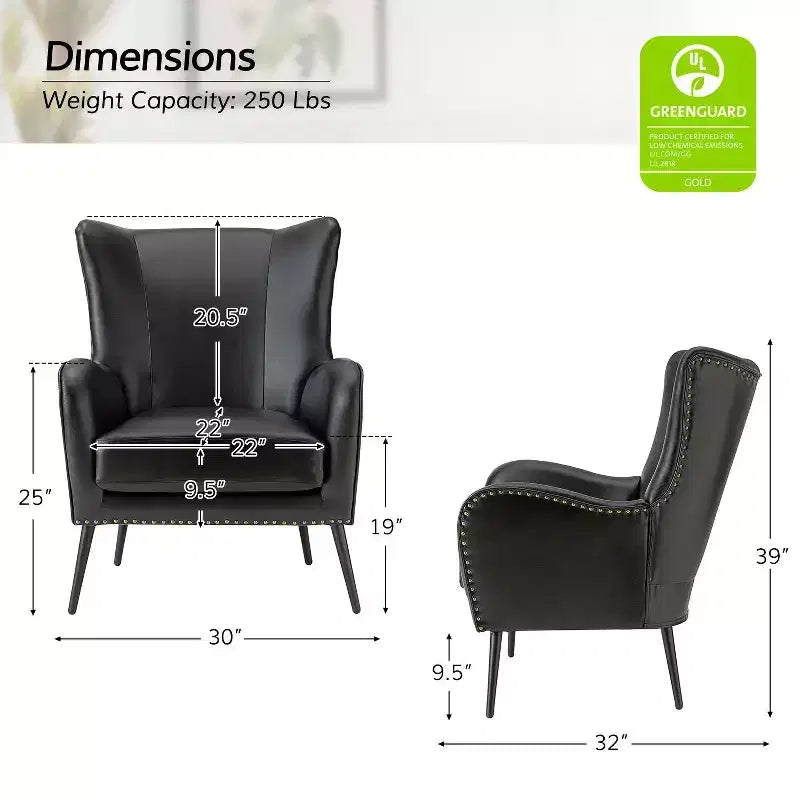 Fauteuil classique avec dossier à oreilles et clous décoratifs