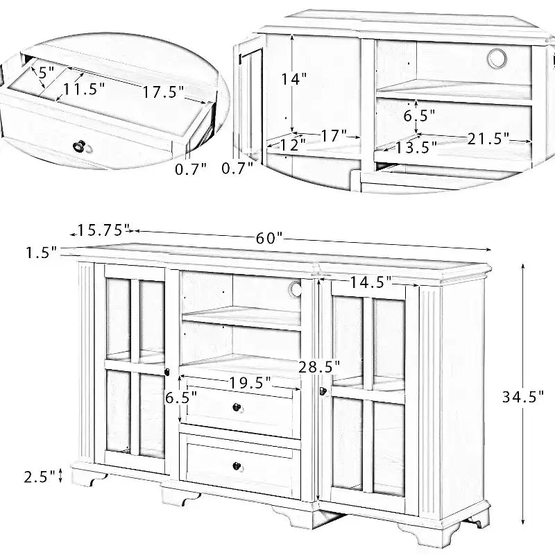 TV Stand for TVs up to 65" with 2 Drawers and Shelf, Rustic Style, Manufactured Wood
