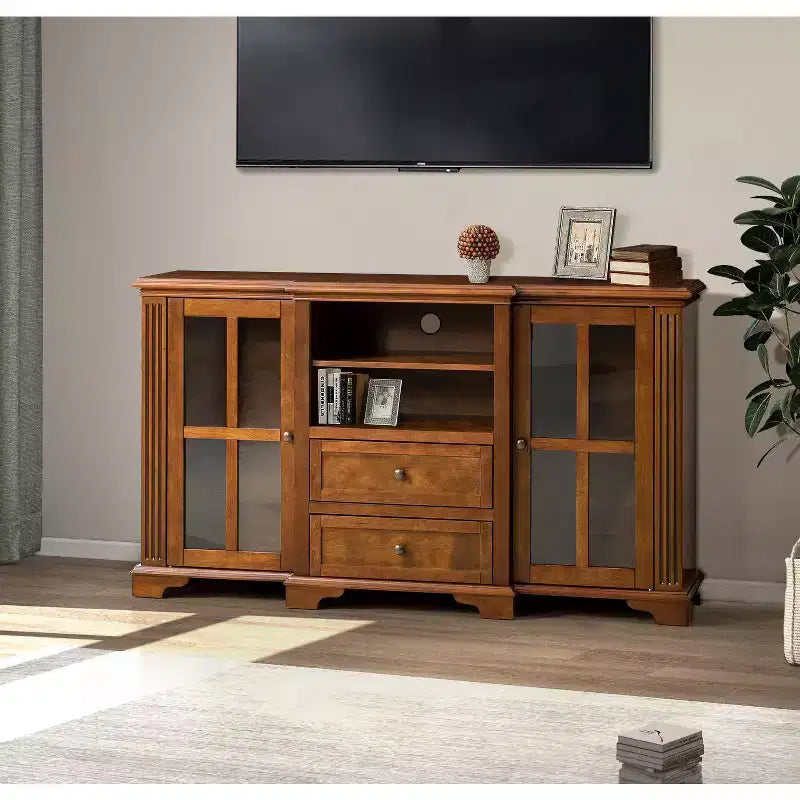 TV Stand for TVs up to 65" with 2 Drawers and Shelf, Rustic Style, Manufactured Wood