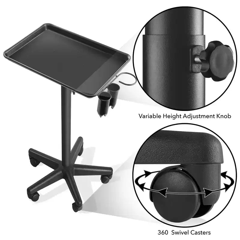 Plateau à instruments en aluminium de qualité supérieure — Chariot de coiffeur avec porte-accessoires, noir
