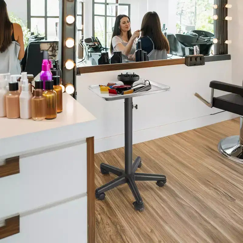 Plateau à instruments en aluminium de qualité supérieure — Chariot de coiffeur avec porte-accessoires, noir