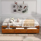 Twin Size Platform Bed, Wooden Storage Bed Frame with 3 Drawers