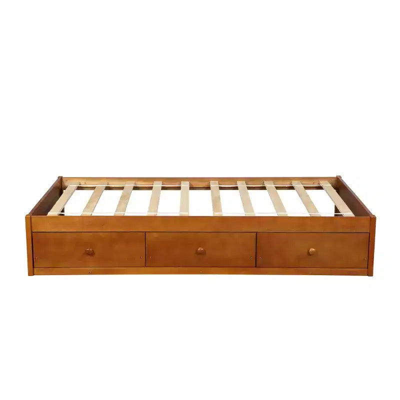 Twin Size Platform Bed, Wooden Storage Bed Frame with 3 Drawers